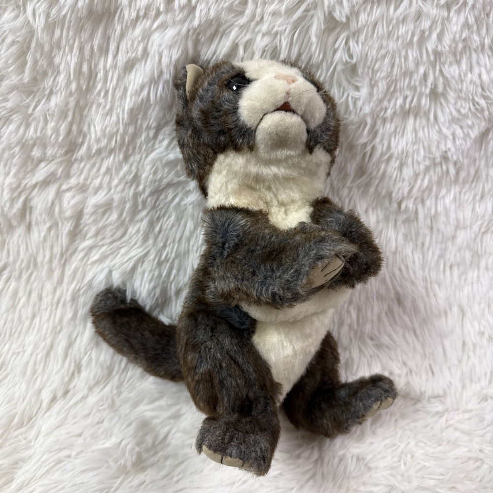 Folkmanis Scottish Fold Kitten Hand Puppet Gray Brown Tabby Cat Plush 12"